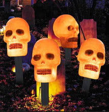 Load image into Gallery viewer, Vanthylit 4PK Halloween Pathway Lights Outdoor, Skull Pathway Stake Lights Waterproof, Skeleton Pathway Markers for Halloween Decorations