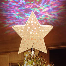 Load image into Gallery viewer, EAMBRITE 23 cm Weihnachtsbaum Stern Deckel Hohle Christbaumspitze Weihnachtsbaumspitze Goldene Sternschale Mit Rotierendem Magischem Mehrfarbigem Wasserwellenprojektor Für Weihnachtlicher Baumschmuck