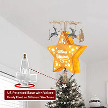 Load image into Gallery viewer, PEIDUO Animated Christmas Tree Topper Gold Star Tree Topper with Rotary Sleigh Reindeer Patents for Xmas Tree Topper Decoration