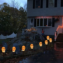 Load image into Gallery viewer, PEIDUO 4PK Halloween Yard Stakes with 20LT Warm White Lights, Skeleton Skull Pathway Lights for Outdoor Driveway Walkway Garden Lawn Decor, Sidewalk Decorations