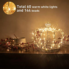 Load image into Gallery viewer, PEIDUO Christmas Jeweled Crown Tree Topper Adapter Plug in with 60 Warm White Lights LED Light Up Tree Topper Decoration for Christmas Tree
