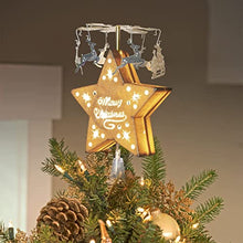 Load image into Gallery viewer, EAMBRITE Christmas Star Tree Topper Pre-lit Golden Star Tree Topper with Flying Reindeer Decorations Plug in for Indoor and Outdoor Décor - Warm White Led