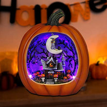 Load image into Gallery viewer, PEIDUO Halloween Light up Pumpkin, Giant Resin Haunted House Decor with Witch and LED Lights, Halloween Houses Village for Indoor Home Table Party Decor