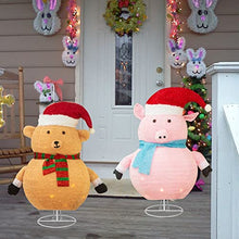 Load image into Gallery viewer, Vanthylit Easter Decorations, Set of 2 30" Fluffy Foldable/Pop Up Bear and Pig with 100LT Warm White LED Plug in Lighted Collapsible Christmas Decorations for Indoor Outdoor Use