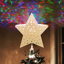 Load image into Gallery viewer, EAMBRITE 23 cm Weihnachtsbaum Stern Deckel Hohle Christbaumspitze Weihnachtsbaumspitze Goldene Sternschale Mit Rotierendem Magischem Mehrfarbigem Wasserwellenprojektor Für Weihnachtlicher Baumschmuck
