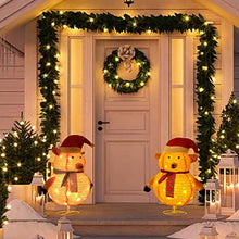 Load image into Gallery viewer, Vanthylit Easter Decorations, Set of 2 30" Fluffy Foldable/Pop Up Bear and Pig with 100LT Warm White LED Plug in Lighted Collapsible Christmas Decorations for Indoor Outdoor Use