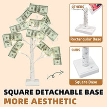 Load image into Gallery viewer, PABIPABI Money Tree Gift Holder,Set of 2 Birch Tree with 12 Clear Clips, Battery/USB Powered Timer Display Tree for Home Party, Office, Christmas, Wedding, Birthday Graduation (Warm White)
