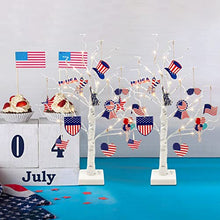 Load image into Gallery viewer, PEIDUO 4th of July Decorations for Home, Set of 2 Artificial Tree with 4th of July Accessories, Battery Powered Patriotic Decorations with Timer, Lighted Birch Tree with LED Lights (2FT Warm White)