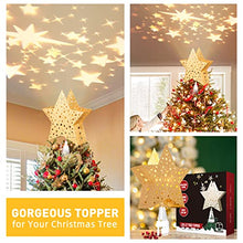 Load image into Gallery viewer, PEIDUO 11" 4LT Christmas Tree Topper Gold Star with Rotating Magic Ball for Xmas Tree Decoration