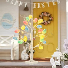 Load image into Gallery viewer, DELICHTER Osterdeko Osterbaum mit 18 bunten Ostereier, 24 warmweiß LEDs batteriebetriebener künstlicher Baum, Osterzweige Osterdekoration für innen Deko Frühling