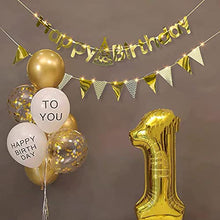 Load image into Gallery viewer, DELICHTER 2×Gold Geburtstag Deko Girlande und 1× 50 LEDs Lichtkette mit Battriebetrieben Happy Birthday Deko für Mädchen und Jungen