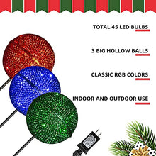 Load image into Gallery viewer, EAMBEITE 3PK Christmas Ball Pathway Lights with 45 LED Bulbs Decoration for Holiday Christmas Stake Lights on Outdoor Patio Yards Driveways Pathways (Red/Green/Blue)