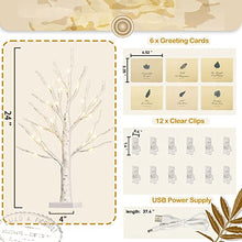 Load image into Gallery viewer, Vanthylit Money Tree Gift Holder, Lighted Tabletop Birch Tree with 12 Clips and 6 Greeting Cards, Photo Decorations for Birthday Wedding Christmas Graduation Gifts(2FT 24 LED Warm White)