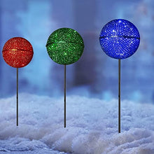 Load image into Gallery viewer, EAMBEITE 3PK Christmas Ball Pathway Lights with 45 LED Bulbs Decoration for Holiday Christmas Stake Lights on Outdoor Patio Yards Driveways Pathways (Red/Green/Blue)