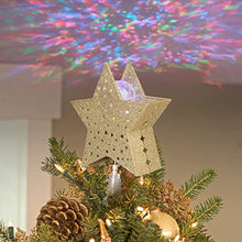 Load image into Gallery viewer, EAMBRITE 23 cm Weihnachtsbaum Stern Deckel Hohle Christbaumspitze Weihnachtsbaumspitze Goldene Sternschale Mit Rotierendem Magischem Mehrfarbigem Wasserwellenprojektor Für Weihnachtlicher Baumschmuck