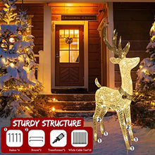 Load image into Gallery viewer, EAMBRITE 48” 70LT Pre-Lit Christmas Glittering Reindeer with Gold Jingle Bell and Twinkle Light Outdoor Holiday Mesh Standing Buck Deer Decorations for Home Lawn Yard Garden Indoor Outdoor Plug in