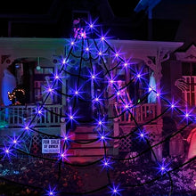Load image into Gallery viewer, Vanthylit Halloween Decorations, Giant Spider Web Lights with 135 LED Purple Lights Black Spider Web for Outdoor Halloween Decorations Party Yard Haunted Mansion Decor