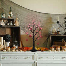 Load image into Gallery viewer, PEIDUO 2 FT Black Halloween Tree with 24 Red Lights and Halloween Tree Ornaments Light up Bonsai Tree with Timer for Halloween Decorations Indoor Battery Powered