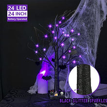 Load image into Gallery viewer, EAMBRITE Halloween Tree, 2FT Black Spooky Tree with 24 LED Purple Lights and 8 Bats, Battery Operated Cute Centerpieces Tabletop Black Tree with Timer for Halloween Decorations Indoor Home Fireplace