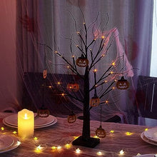 Load image into Gallery viewer, Eambrite Set of 2 Halloween Tree with 24 Orange LEDs Battery Operated Black Twig Tree with Pumpkin Ornaments Light up Halloween Decorations Indoor Spooky Party Decor Gifts for Kids (2pcs, 60cm/2ft)