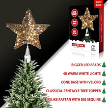 Load image into Gallery viewer, EAMBRITE 13.375” 40LT Christmas Rattan Tree Topper, Indoor Rustic Natural Star Treetop