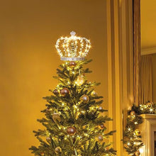 Load image into Gallery viewer, PEIDUO Christmas Jeweled Crown Tree Topper Adapter Plug in with 60 Warm White Lights LED Light Up Tree Topper Decoration for Christmas Tree