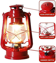 Load image into Gallery viewer, EAMBRITE Set of 2 Red Hanging Lantern Battery Operated with Warm White Light Flickering Hurricane Lamp for Garden, Camping, Hiking, Fishing, Power Cuts and More