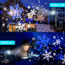 Load image into Gallery viewer, White Blue Snowflake Projector Lights, LED Rotating Projector Light for Birthday, Wedding, Theme Party, Garden, Home Winter Decor