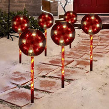 Load image into Gallery viewer, PEIDUO 3PK 23.625" 48LT Lollipops Peppermint Pathway Markers with 8 Modes Christmas Lollipops Pathway Lights Decorations for Outdoor Yard