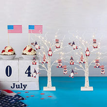 Load image into Gallery viewer, PEIDUO 4th of July Decorations for Home, Set of 2 Artificial Tree with 4th of July Accessories, Battery Powered Patriotic Decorations with Timer, Lighted Birch Tree with LED Lights (2FT Warm White)