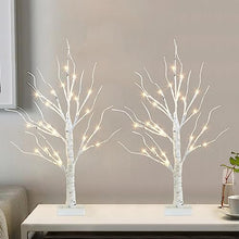 Load image into Gallery viewer, Vanthylit Tabletop Christmas Tree, White Birch Tree with LED Lights- Set of 2, Warm White Small Tree Lights Battery Powered Timer, Lighted Tree for Mantle Christmas Decorations (2FT, 24LED)