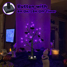 Load image into Gallery viewer, PEIDUO Halloween Decorations, 2FT Black Halloween Tree with 24 Purple Lights and 8 Bat Ornaments, Light up Halloween Decorations with Timer for Indoor Home Desk Table Decor Battery Powered