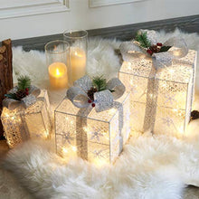 Load image into Gallery viewer, EAMBRITE Set of 3 48LT Christmas Glittering Gift Boxes Lighted with Bows Present Boxes for Christmas Tree Weddings Yard Home Holiday Art Decorations (White and Silver)