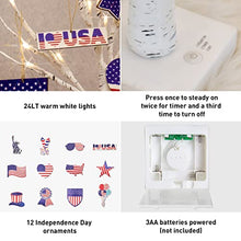 Load image into Gallery viewer, PEIDUO 4th of July Decorations for Home, Artificial Tree with 4th of July Accessories, Battery Powered Patriotic Decorations with Timer, Lighted Birch Tree with LED Lights (2FT Warm White)