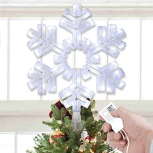 Load image into Gallery viewer, EAMBRITE Snowflake Christmas Tree Topper, 13 Inch White Snowflake Tree Topper with 50 Cool White Lights and 9 Modes Controller, Large Snowflake Treetop for Christmas Tree Decorations