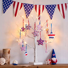 Load image into Gallery viewer, EAMBRITE 4th of July Decorations, Light up Birch Tree with 12pcs Star Hanging Ornaments, Red White and Blue Decor, Lighted Centerpieces Tabletop Battery Powered Timer for Home, Memorial Day, Party