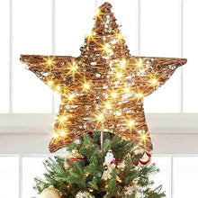 Load image into Gallery viewer, EAMBRITE 13.375” 40LT Christmas Rattan Tree Topper, Indoor Rustic Natural Star Treetop