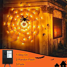 Load image into Gallery viewer, Vanthylit Halloween Spider Web Lights with Black Spider, 70LED Orange Halloween Lights Waterproof for Halloween Decorations Indoor Outdoor