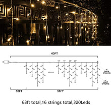 Load image into Gallery viewer, Eambrite Outdoor Christmas Lights 320 LED 32ft Icicle Lights Plug in String Lights Outside Lights with Memory for Home/Party/Christmas Decorations (10m, Warm White)