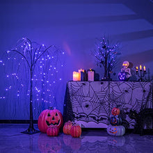 Load image into Gallery viewer, Vanthylit Halloween Tree Decorations, Glittered Black Spooky Tree with Purple Lights and Bat Decorations, Battery Powered Timer Tabletop Tree for Halloween Decorations Indoor Outdoor (2FT, 24LED)
