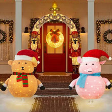 Load image into Gallery viewer, Eambrite 2.5FT Christmas Decorations Lights Collapsible Brown Bear Pink Pig Set Pop up Outdoor Xmas Decoration Gift for Kids (Set of 2)