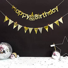 Load image into Gallery viewer, DELICHTER 2×Gold Geburtstag Deko Girlande und 1× 50 LEDs Lichtkette mit Battriebetrieben Happy Birthday Deko für Mädchen und Jungen