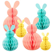 Load image into Gallery viewer, Eambrite 6PCS Easter Hanging Decorations Spring Honeycomb Paper Ball Easter Bunny Decorations, Easter Tree Decorations Hanging Paper Ornaments for Home Party (Pink, Blue, Yellow)