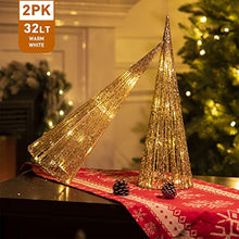 Load image into Gallery viewer, PEIDUO Christmas Cone Tree Light, 2PK LED Lighted Cone Tree Battery Powered with 60 Warm White Lights, Outdoor Christmas Decoration for Bedroom Party Indoor Decor