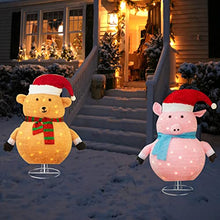Load image into Gallery viewer, Eambrite 2.5FT Christmas Decorations Lights Collapsible Brown Bear Pink Pig Set Pop up Outdoor Xmas Decoration Gift for Kids (Set of 2)
