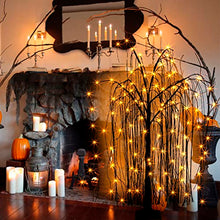 Load image into Gallery viewer, EAMBRITE Halloween Tree 4FT 180LED Black Willow Tree with Orange Purple Fairy Lights and Spider Web, Lighted Spooky Artificial Tree for Indoor Outdoor House Home Halloween Decorations