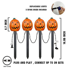 Load image into Gallery viewer, EAMBRITE 4PK 20LT Halloween Pumpkin Pathway Lights End-connectable Pumpkin Stake Lights Waterproof for Halloween Decorations Outdoor Yard Walkway Garden Party Lawn Sidewalk