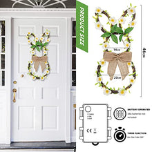 Load image into Gallery viewer, Vanthylit Easter Wreath 46cm Easter Bunny Wreath with Lights Battery Operated Rattan Spring Door Wreath with Linen Bow and Flower Vines for Window Wall Home Party Easter Decoration