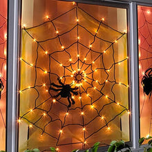 Load image into Gallery viewer, Vanthylit Halloween Spider Web Lights with Black Spider, 70LED Orange Halloween Lights Waterproof for Halloween Decorations Indoor Outdoor