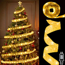 Load image into Gallery viewer, Vanthylit Gold Ribbon Lights Christmas Tree Ribbon Decorations Lights with 19.7FT 120 LED Warm White Fairy Light Drew Drop Decor for Wedding Christmas Tree Decorations